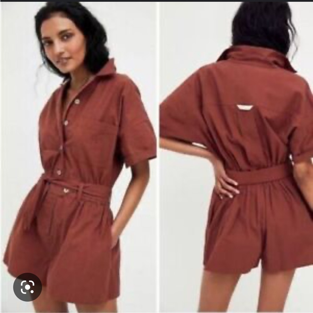Free People Medium Brown Rust No Plans Shorts Romper Belted Waist One Piece